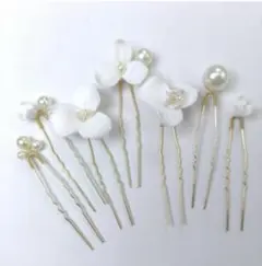 ヘアピンセットゴールド　ヘッドドレス　花　パール　髪飾り　結婚式　浴衣　行事