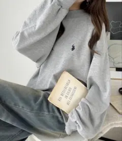 光*️様 ポロ刺繍グレーオーバーサイズスウェット