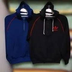 80sアディダス　ハーフジップ　トラックジャケット　パーカー　黒　紺　セット販売