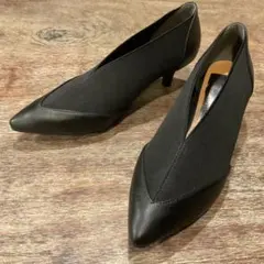 極美品！antiqua アンティカ マットブラックゴアパンプス ブラック 黒 M