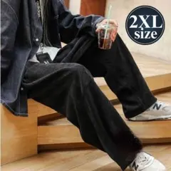 メンズ コーデュロイ ワイド パンツ カジュアル ボトムス ウエストゴム 黒