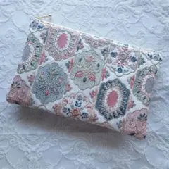 インド刺繍生地　フラットポーチ　ハンドメイド