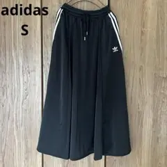 adidas アディダス サテン ロング フレア スカート S ブラックライン