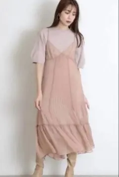 【SNIDEL】ピンクニットレイヤードワンピース