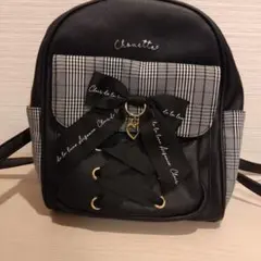 黒色チェック柄リュック