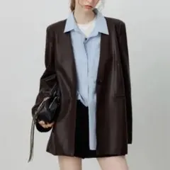 EGGKA フェイクレザーブレザー　ジャケット　アウター　韓国　コーヒー