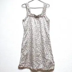 花柄ワンピース ノースリーブ 膝丈 ホワイト レース フリル 総柄 古着 レトロ