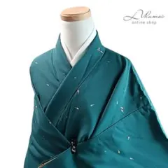 LULU98 着物 小紋 袷 洗える着物 緑 野菜