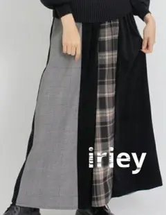 iriey 無地×チェック 異素材切替 スカーチョ パンツ F