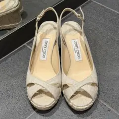 【JIMMY CHOO】ジミーチュウ ベージュウェッジサンダル 37
