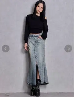 GYDA ハイウエストHEM LACEマーメイドデニムスカート