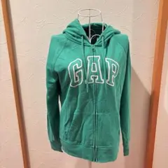 GAP ギャップ　ジップアップパーカー フード付き　グリーン　M
