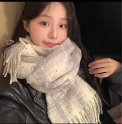 冬の定番 チェック柄マフラー フリンジ付き