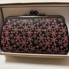 がま口 折り財布 ブラック ピンク 花柄のサムネイル