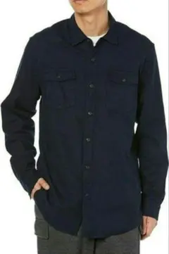 長袖フランネルシャツ　メンズ　Lサイズ　ネイビー　コットン100％