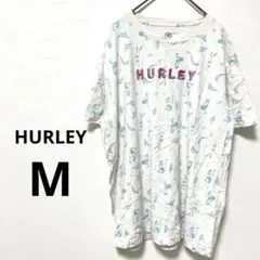 HURLEY 総柄 半袖Tシャツ ホワイト【M】ロゴ刺繍入り　ポップ　人魚　海