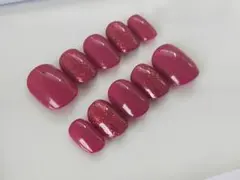 ネイルチップ　赤　ワインレッド　ラメ　キラキラ　ネイルチップ　綺麗め