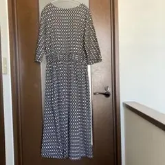 白黒幾何学模様 七分袖ロングワンピース