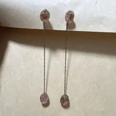 anemoneくすみピンクビーズ ロングピアス天然石チェーン