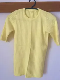 神戸レタス　5分袖★Uネックリブニットトップス　イエロー