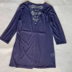 カーディガン　ネイビー Vネック レースバック M-L