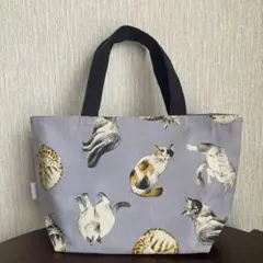 ハンドメイド　ミニバッグ　猫柄　グレー