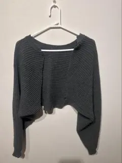 ショート丈 カーディガン ダークグレー ニット レディース L