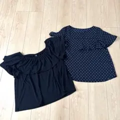 UNIQLO ユニクロ　GU レディース　トップス　黒　ドット柄ネイビー