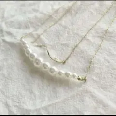 2連パールネックレス ゴールドチェーン 淡水パール 上品 ダブルチェーン2way