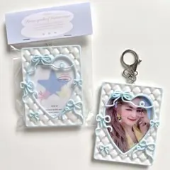 レジン トレカキーホルダー ケース デコ キルティング フレーム リボン 水色