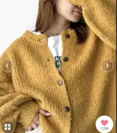 新品　前後2way畦編みカーディガン　イエロー
