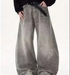激太 バギーデニム ワイドパンツ バルーン Y2K 地底人似　ペイント加工