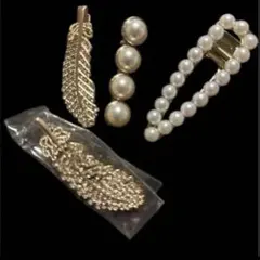 ヘアアクセサリー ゴールドパール ヘアクリップ 4点セット 送料込み価格