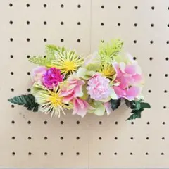 2229. フラダンス　タヒチアン　髪飾り　ヘアクリップ　ハワイ　ピンク　黄　緑