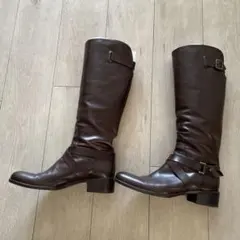 ダークブラウン レザー ロングブーツ