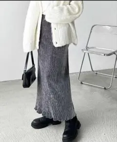 GeeRA すっきり見え！ベロアプリーツバックスリットロングタイトスカート　M