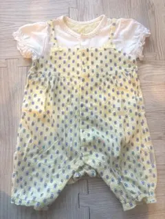花柄イエローコットンロンパース/GAP ボーダーパイル地ロンパース　70cm
