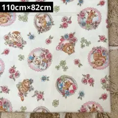 オックス生地 動物 花柄 アイボリー 110cm×82cm