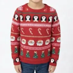H&M サンタ クリスマスニット 赤 120 130相当レッド　ツリー　ペンギン