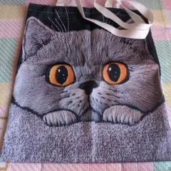 【新品未使用品】猫の顔プリント トートバッグ