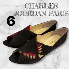CHARLES JOURDAN シャルルジョルダン パンプススエード 黒 赤 6のサムネイル