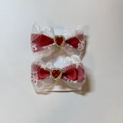 赤ハート装飾 リボンヘアクリップ セット アイドル