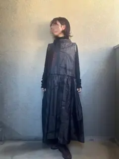 着物リメイク/大島紬/ギャザー切り替え/ワンピース