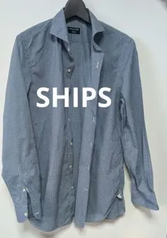 SHIPS 青と白のチェック　長袖シャツ L　イタリア製