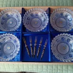 昭和レトロ　曽我ガラス　小鉢　ボウル　ミニフォーク５本つき　未使用