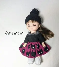 メルちゃん服　ソランちゃん服　ファー付き黒猫ワンピース　コルネちゃん服