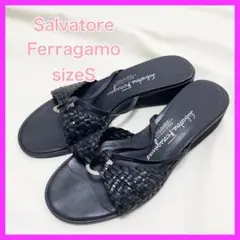 【綺麗】フェラガモ フラットサンダル 黒 レザー サイズS