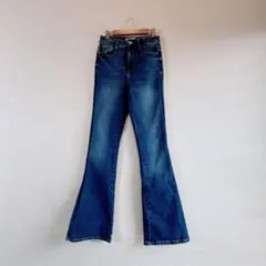 ザラ　ZARA フレアデニム ベルボトム 美脚 脚長 M ブルー　ストレッチ