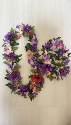 フラダンス用レイ 紫 ピンク 花飾り 2点セット