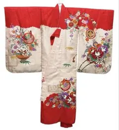 七五三　3～5歳向け　着物、長襦袢セット　正絹　赤系セット